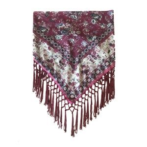 Fringe Bandana Scarf Floral Magenta Purple & White